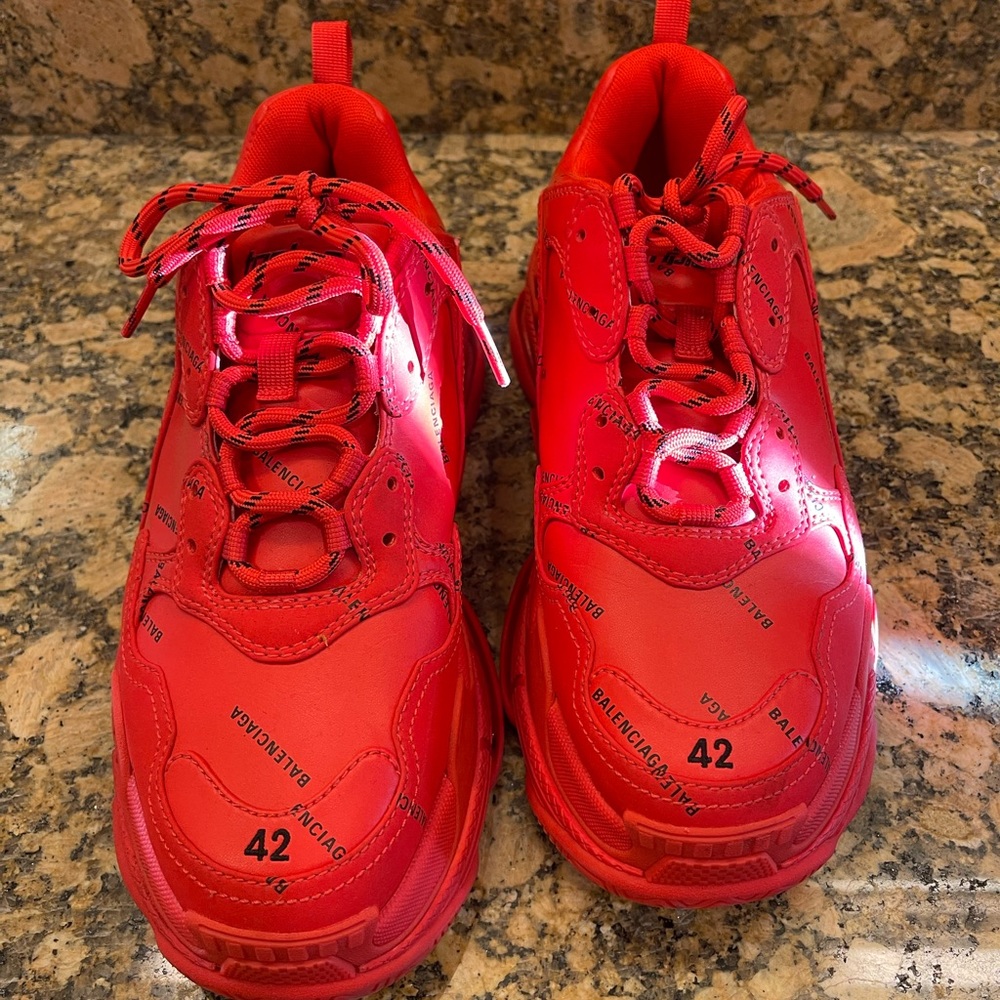 Mens Red Balenciaga Triple S Sneakers